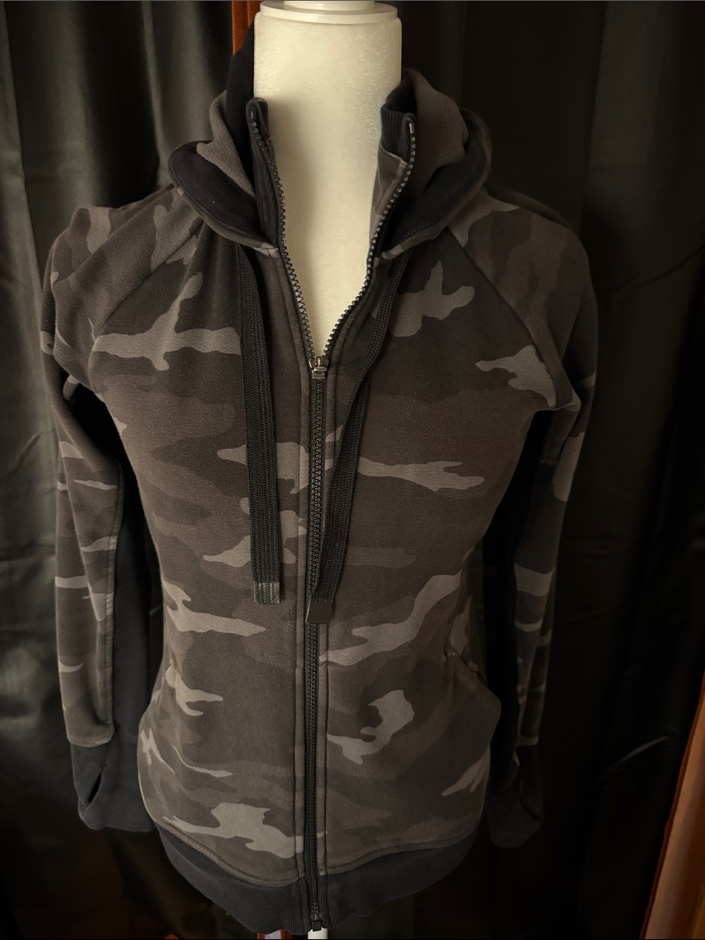 Athleta Black and Gray Camo Zip-Up Hoodie